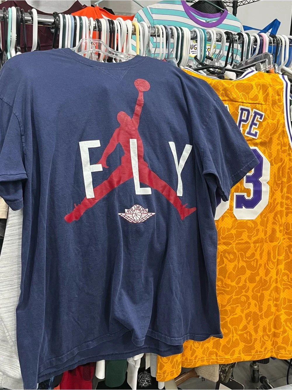Jordan Navy Blue Tee with Red Jumpman 'FLY' Graphic